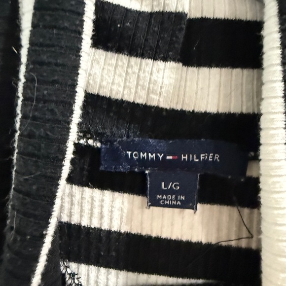 Tommy Hilfiger Black and White Striped Knit Top Large Coastal Grandma - Picture 2 of 5